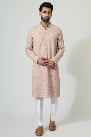 Peach sequins kurta with pyjama