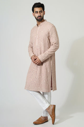 Peach sequins kurta with pyjama