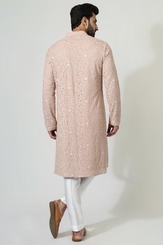 Peach sequins kurta with pyjama