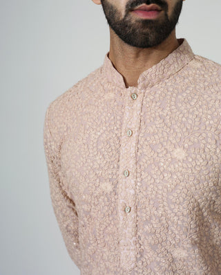 Peach sequins kurta with pyjama