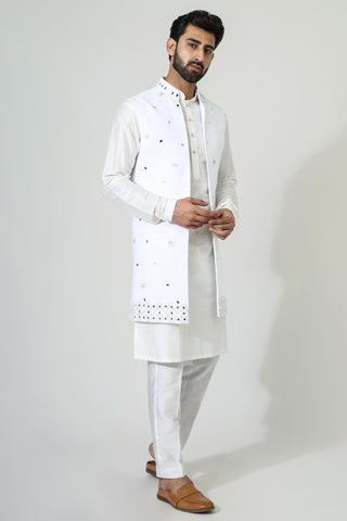 White open jacket with kurta and pyjama