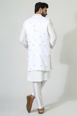White open jacket with kurta and pyjama