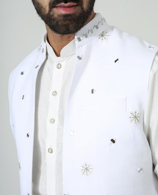 White open jacket with kurta and pyjama