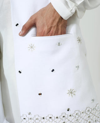 White open jacket with kurta and pyjama
