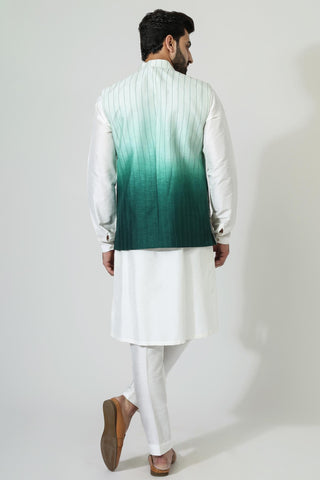 White ombre nehru jacket with kurta and pyjama