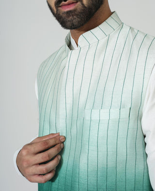 White ombre nehru jacket with kurta and pyjama