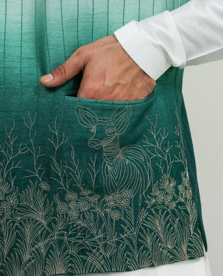 White ombre nehru jacket with kurta and pyjama