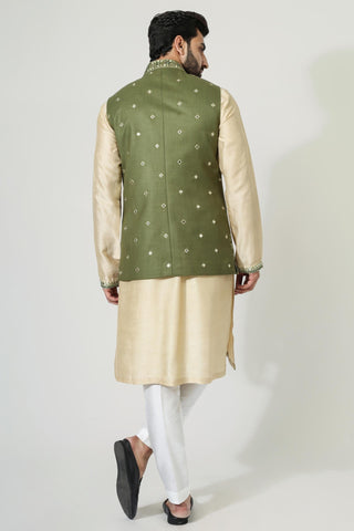Beige kurta with mirror work jacket