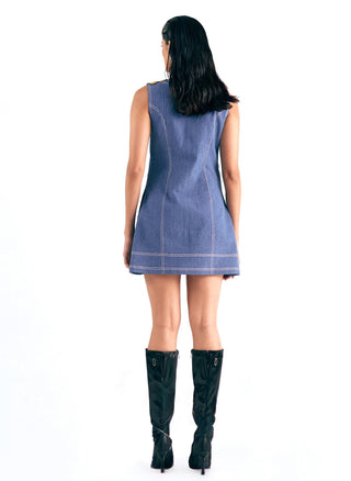 Floral Denim Dress Artistic Denim - Multicolor Dress by Essé