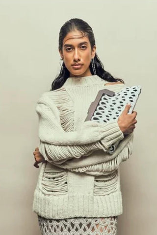 Hand Knitted Cardigan Luxury Knit - Ivory Float Cardigan by Essé
