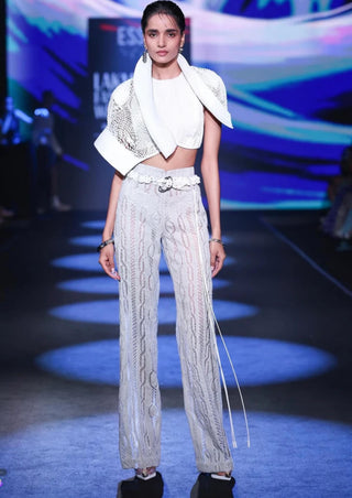 Applique Trousers Modern Wear - White Knit Pant by Essé