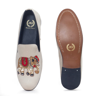 Beige monarch slip-ons