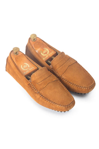 Brown gommino suede penny loafers