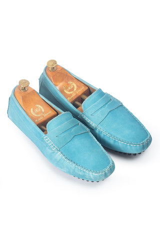 Blue gommino suede penny loafers