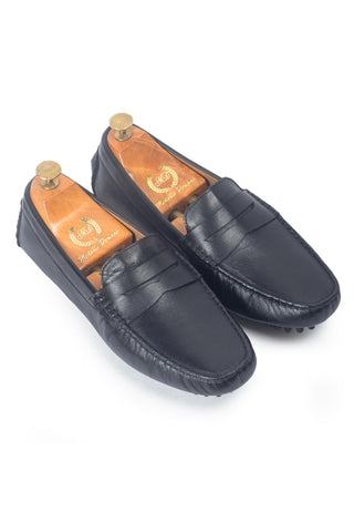 Black gommino leather penny loafers