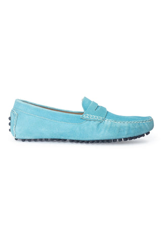 Blue gommino suede penny loafers