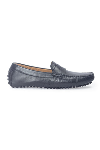 Black gommino leather penny loafers