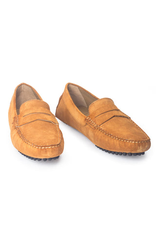 Brown gommino suede penny loafers