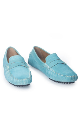 Blue gommino suede penny loafers