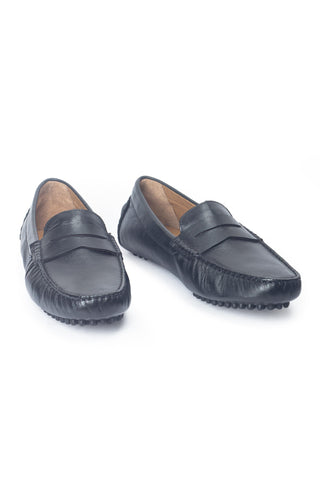 Black gommino leather penny loafers