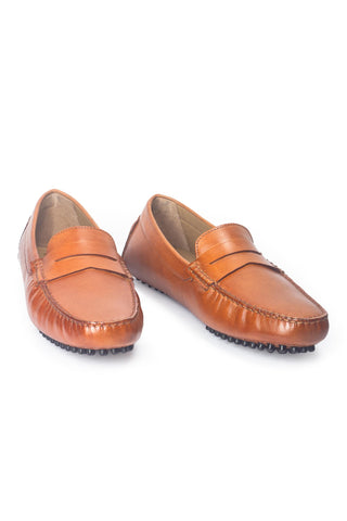 Brown gommino leather penny loafers