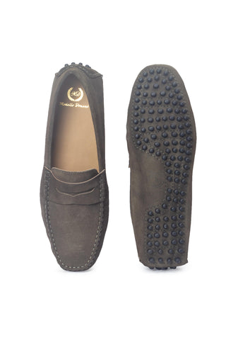 Green gommino suede penny loafers