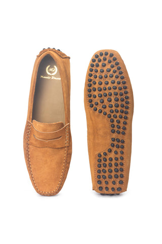 Brown gommino suede penny loafers