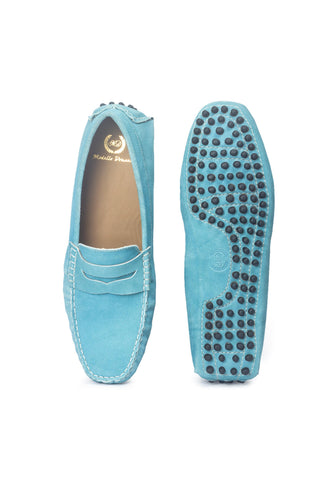 Blue gommino suede penny loafers
