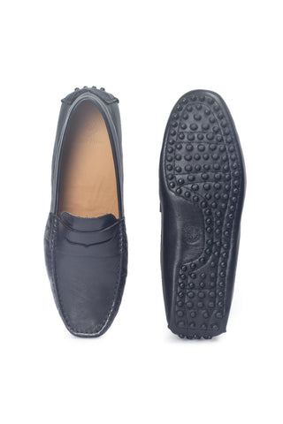 Black gommino leather penny loafers