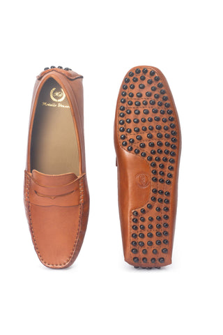 Brown gommino leather penny loafers