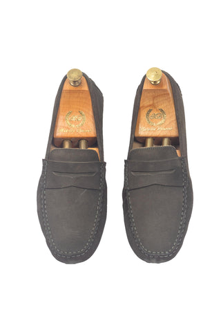 Green gommino suede penny loafers