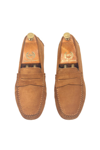 Brown gommino suede penny loafers