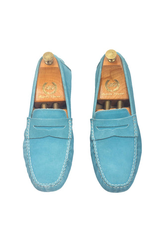 Blue gommino suede penny loafers