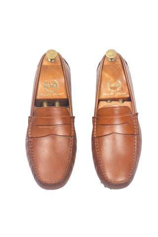 Brown gommino leather penny loafers