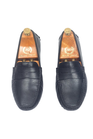 Black gommino leather penny loafers