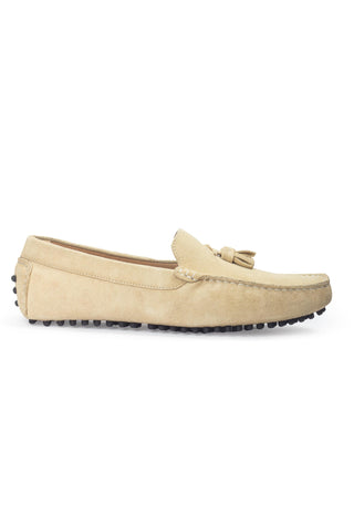 Beige gommino suede tassel loafers
