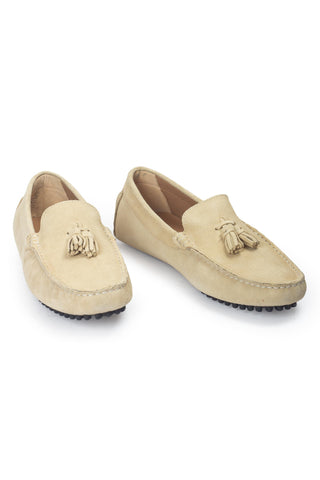 Beige gommino suede tassel loafers