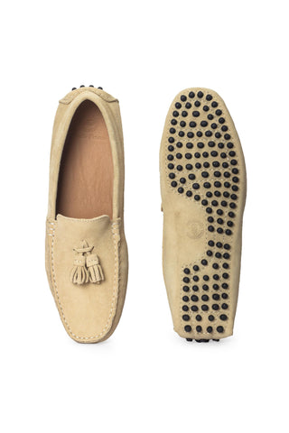 Beige gommino suede tassel loafers