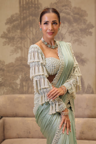 Saree for Bridesmaid – Green Piroi Chandelier Drop by Vvani By Vani Vats