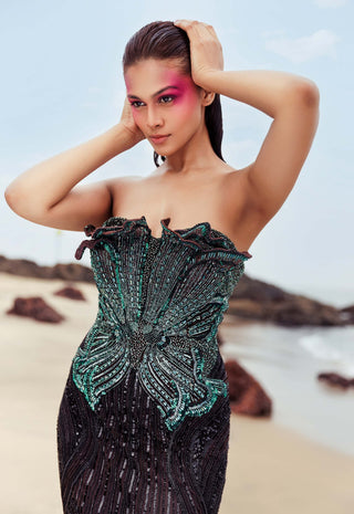 Teal and black mermaid gown