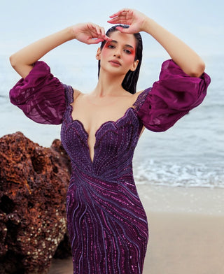 Purple mermaid embroidered gown