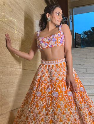 Orange marigold lehenga set