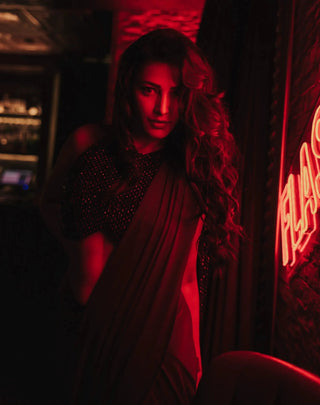 Purple beaded blouse and saree