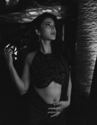 Purple beaded blouse and saree