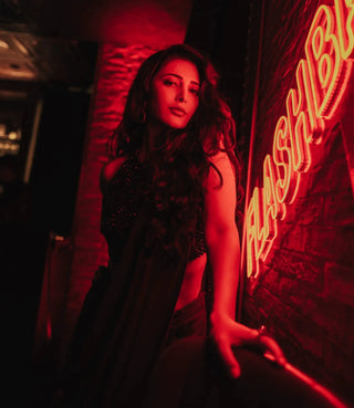 Purple beaded blouse and saree