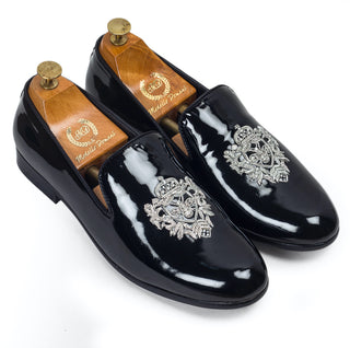 Patent black the regal bee slip-ons