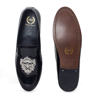 Patent black the regal bee slip-ons