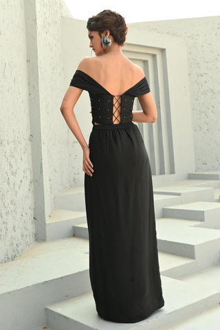 Skirt Set Indian Wedding - Black Stella Corset Drape by Chamee & Palak