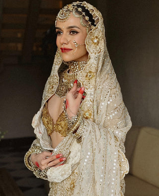 Lehenga Set Bridal Wear - Ivory Shahi Saaz Lehenga Set by Itrh