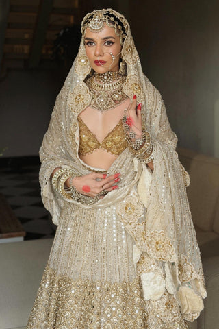 Lehenga Set Bridal Wear - Ivory Shahi Saaz Lehenga Set by Itrh
